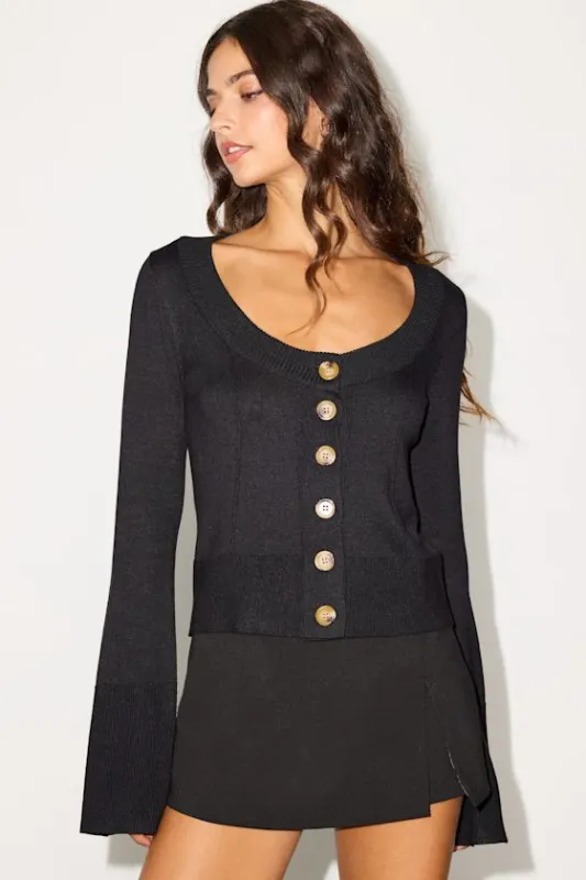 Bastian Black Button-Front Cardigan Sweater Top sold by Lulus