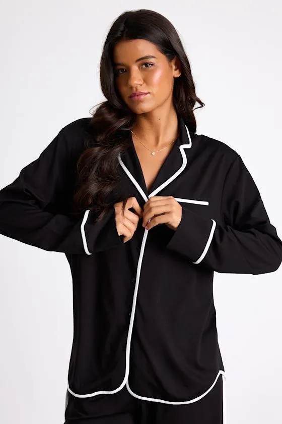 Surina Black and White Long Sleeve Two-Piece Pajama Set sold by Lulus product image thumbnail 2