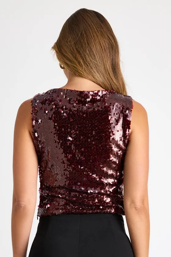 Chelia Shiny Burgundy Sequin Cropped Tank Top sold by Lulus product image thumbnail 3