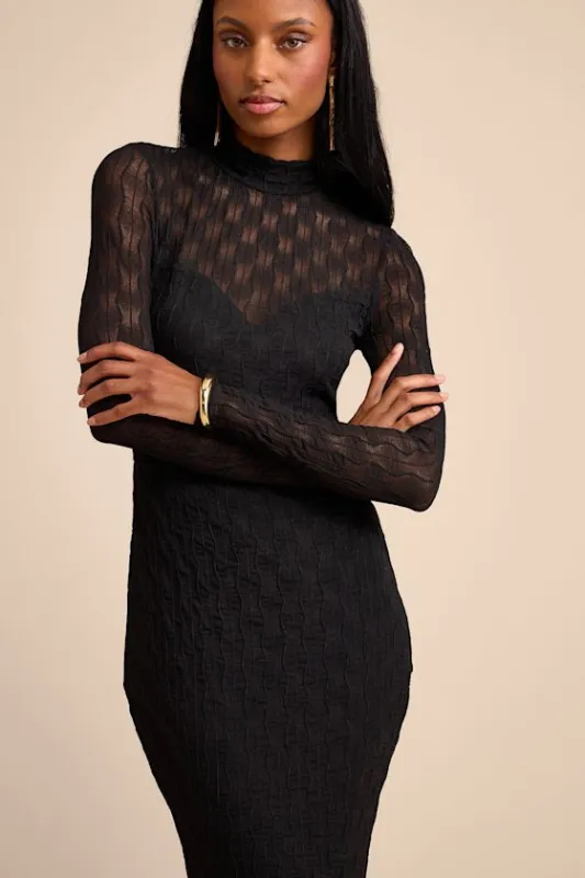 Callaway Black Textured Mock Neck Maxi Dress sold by Lulus