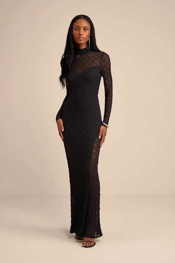 Callaway Black Textured Mock Neck Maxi Dress sold by Lulus product image thumbnail 2