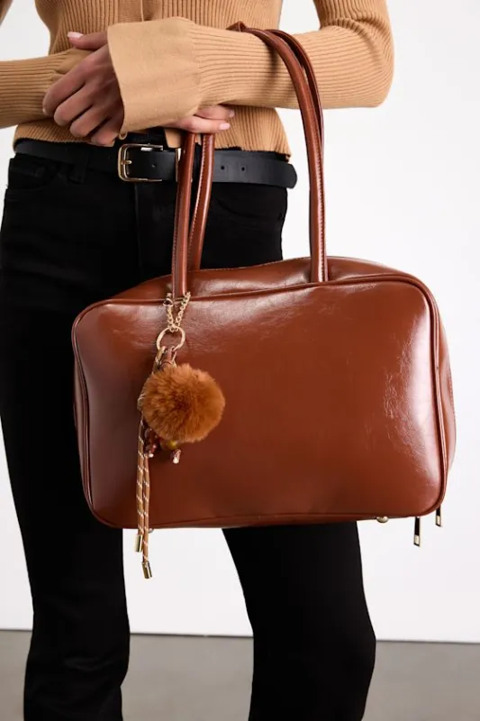 Zemmina Brown Vegan Leather Bowler Bag sold by Lulus