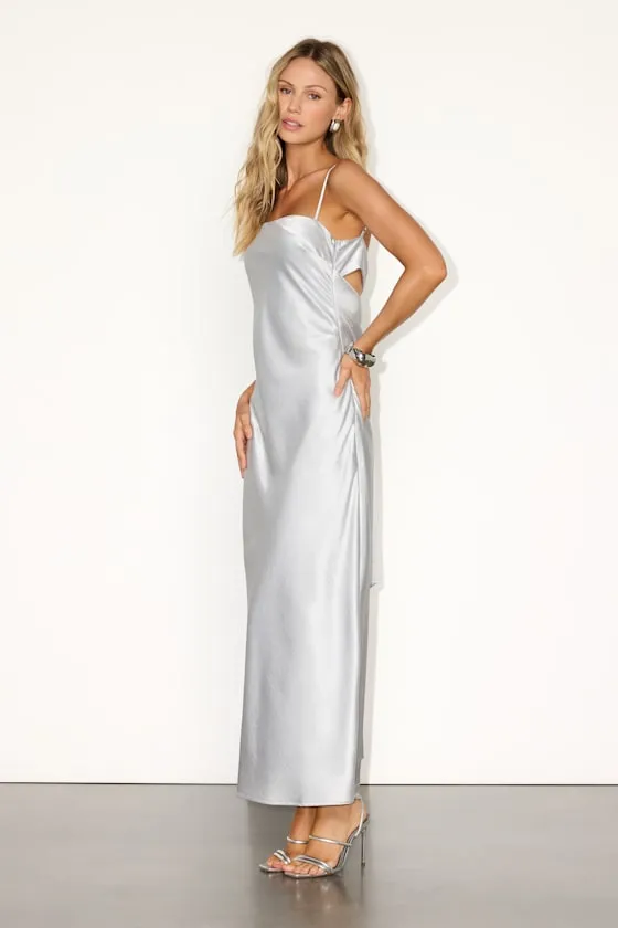 Hartley Silver Satin Tie-Back Maxi Dress sold by Lulus product image thumbnail 4