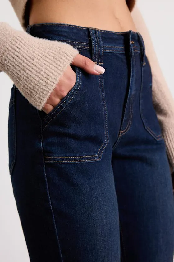 Falcone Dark Wash Mid-Rise Bootcut Jeans sold by Lulus product image thumbnail 4