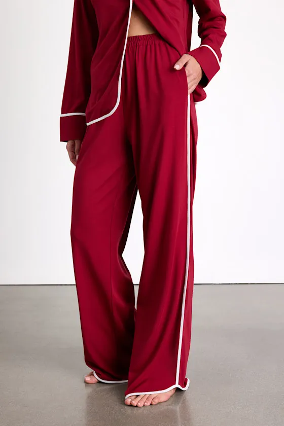 Surina Burgundy and White Long Sleeve Two-Piece Pajama Set sold by Lulus product image thumbnail 3