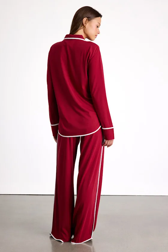 Surina Burgundy and White Long Sleeve Two-Piece Pajama Set sold by Lulus product image thumbnail 4