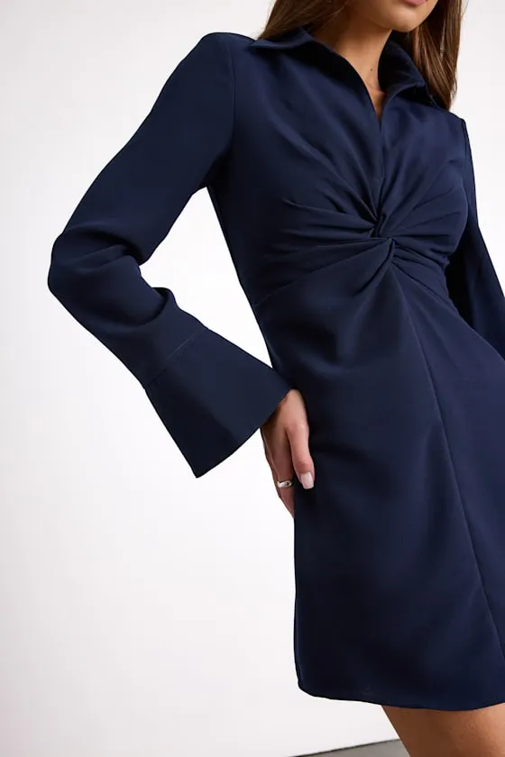 Lestina Navy Collared Twist-Front Mini Dress sold by Lulus product image thumbnail 2