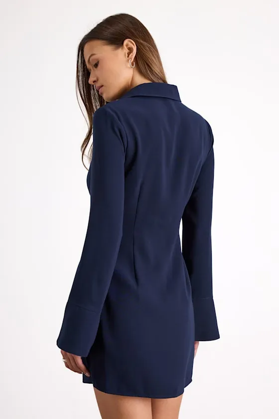 Lestina Navy Collared Twist-Front Mini Dress sold by Lulus product image thumbnail 3