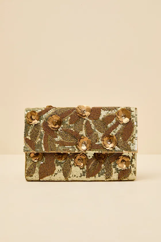 Sharla Gold Beaded Sequin Clutch sold by Lulus