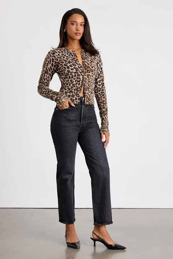 Alfara Brown Leopard Print Button-Front Cardigan Sweater sold by Lulus product image thumbnail 4