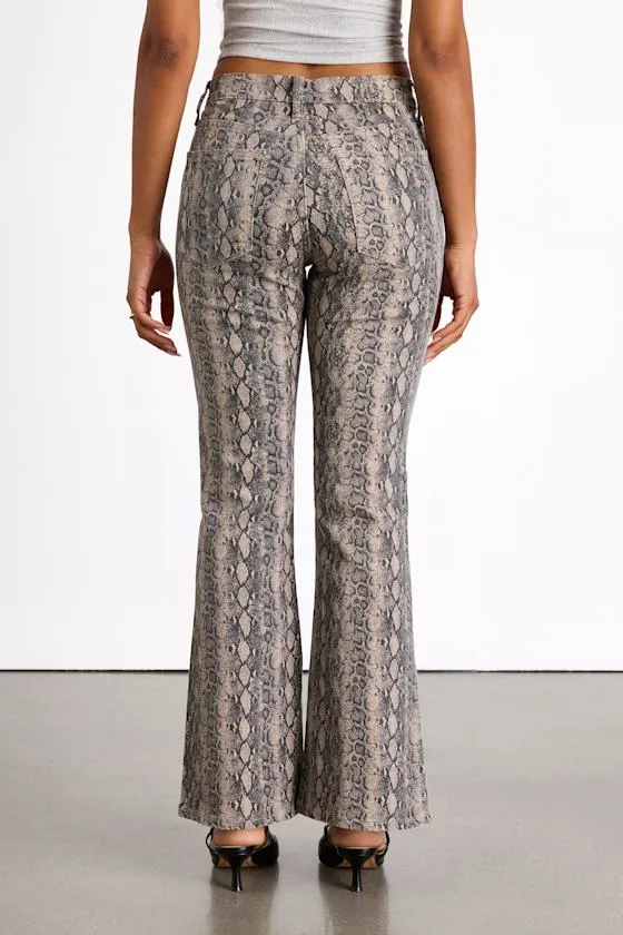 Iniya Snake Print Denim Mid-Rise Bootcut Jeans sold by Lulus product image thumbnail 3