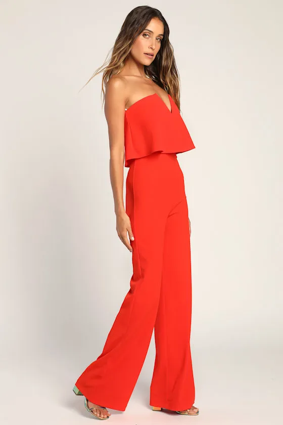 Power of Love Red Orange Strapless Jumpsuit sold by Lulus product image thumbnail 3
