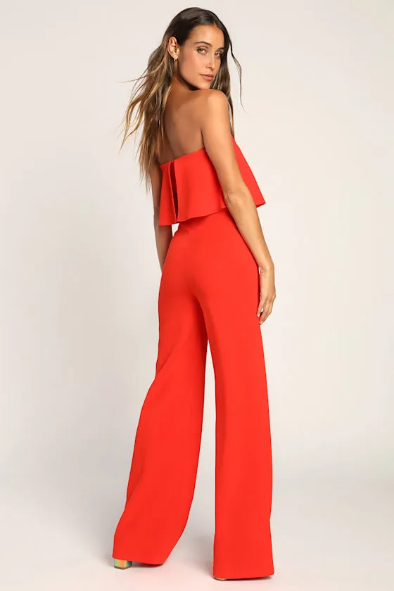 Power of Love Red Orange Strapless Jumpsuit sold by Lulus product image thumbnail 4