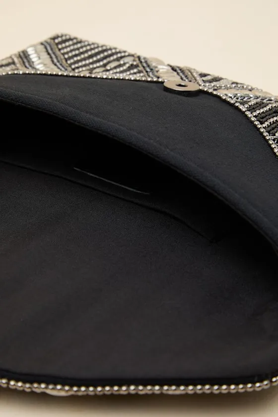 Sheridan Black and Silver Beaded Envelope Clutch sold by Lulus product image thumbnail 4