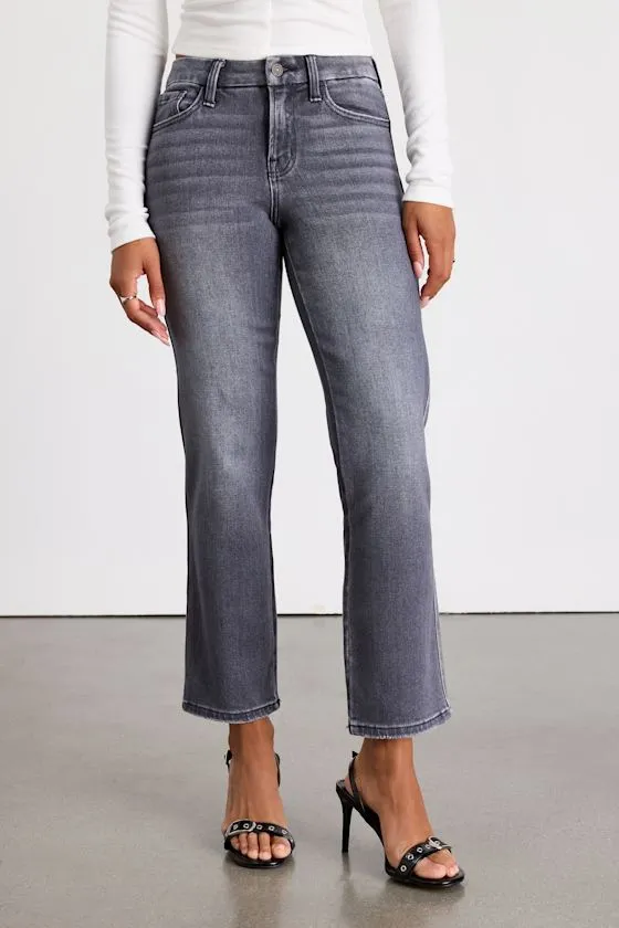 Alminah Grey Denim Mid-Rise Straight Leg Ankle Jeans sold by Lulus product image thumbnail 2