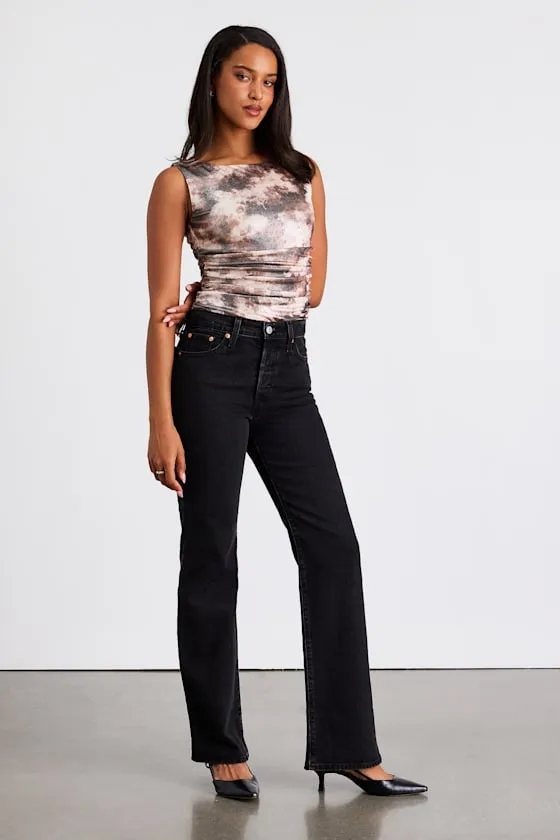 Carlina Beige Multi Abstract Mesh Ruched Bodysuit sold by Lulus product image thumbnail 3