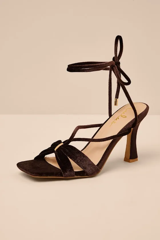 Marie Chocolate Velvet Lace-Up High Heel Sandals sold by Lulus product image thumbnail 3