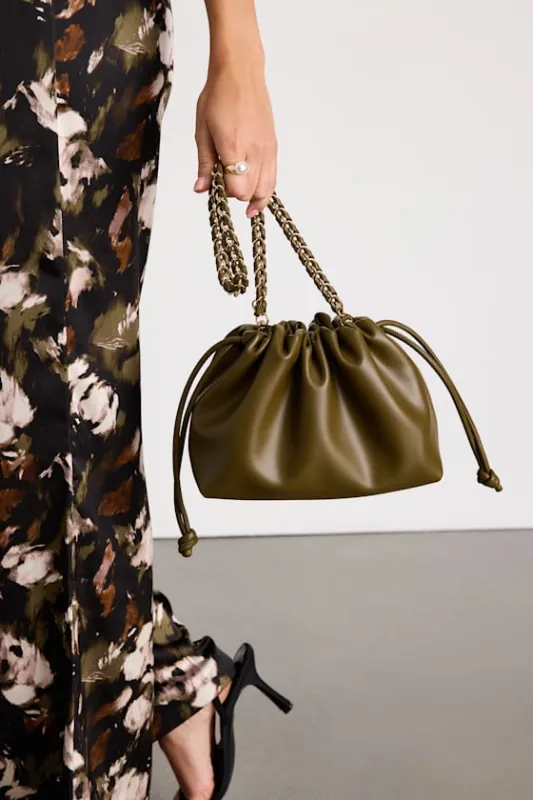 Franca Olive Vegan Leather Drawstring Shoulder Bag sold by Lulus