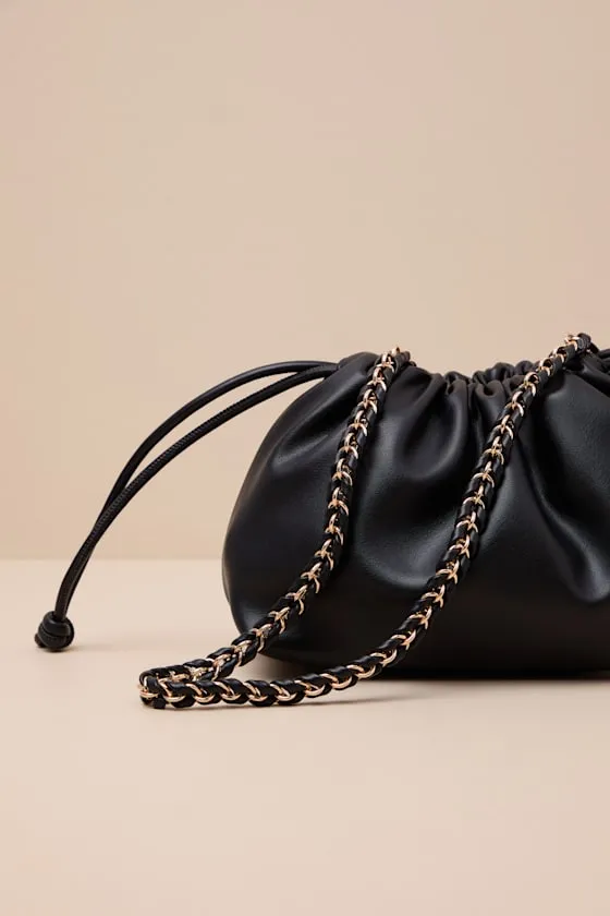 Franca Black Vegan Leather Drawstring Shoulder Bag sold by Lulus product image thumbnail 2