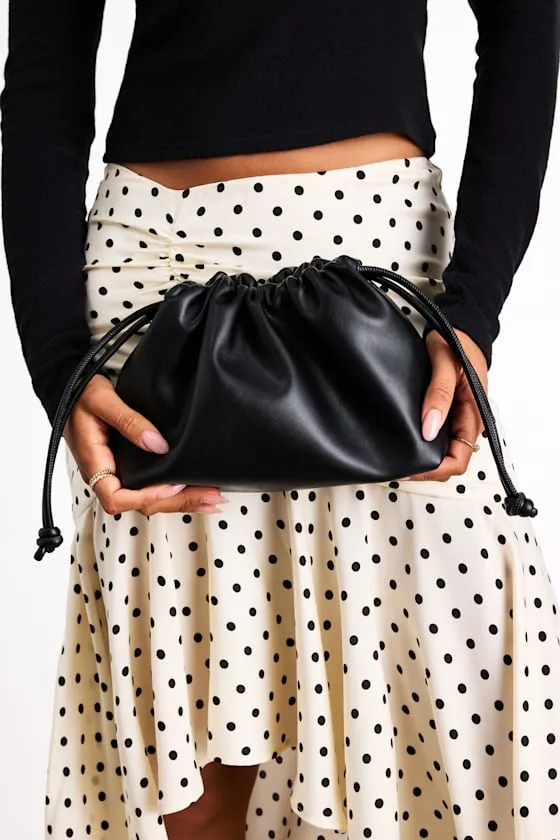 Franca Black Vegan Leather Drawstring Shoulder Bag sold by Lulus product image thumbnail 4