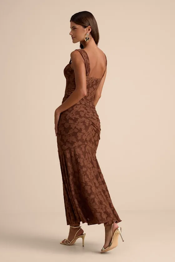 Celeste Brown Floral Burnout Bustier Maxi Dress sold by Lulus product image thumbnail 3