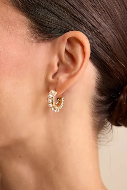 Maeda 14KT Gold Pearl Hoop Earrings sold by Lulus