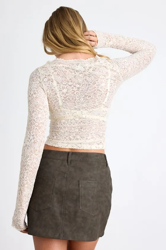 Elaura Cream Sheer Lace Sequin Long Sleeve Top sold by Lulus product image thumbnail 3