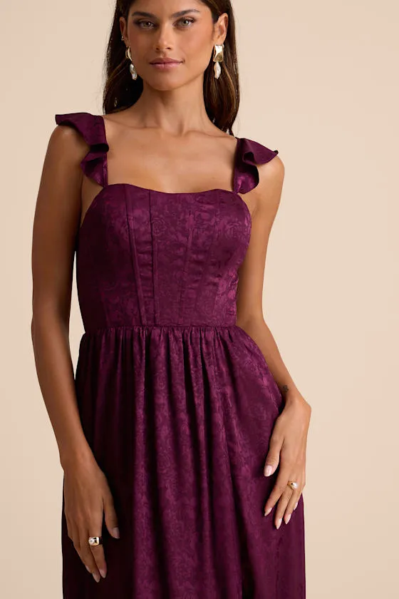 Arlaith Plum Jacquard Lace-Up Corset Maxi Dress sold by Lulus product image thumbnail 3