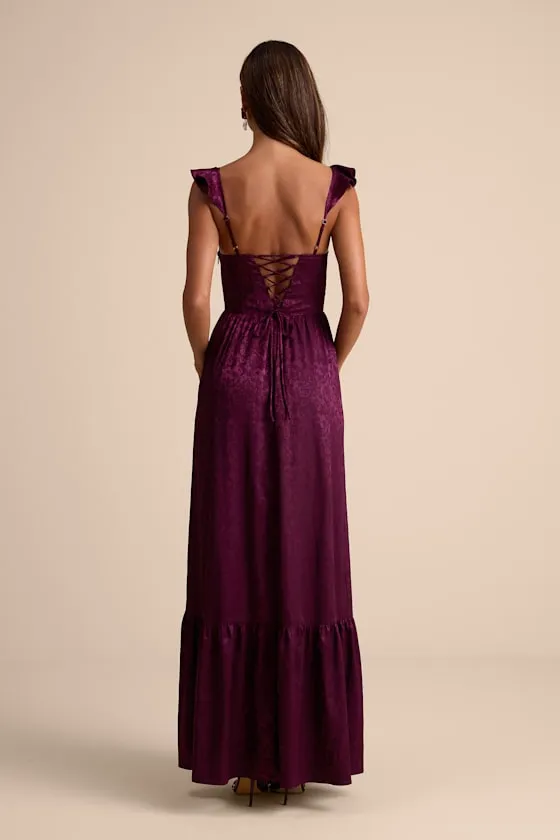 Arlaith Plum Jacquard Lace-Up Corset Maxi Dress sold by Lulus product image thumbnail 4