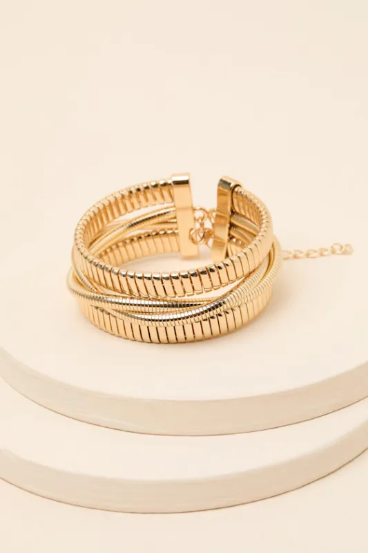 Louie Gold Textured Layered Bangle Bracelet sold by Lulus