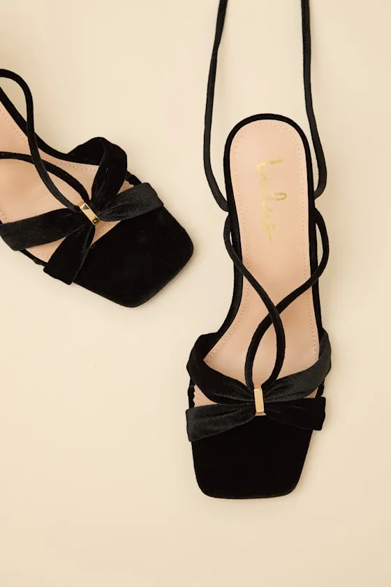 Marie Black Velvet Lace-Up High Heel Sandals sold by Lulus product image thumbnail 2
