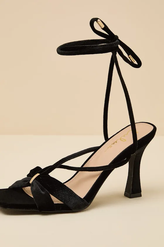 Marie Black Velvet Lace-Up High Heel Sandals sold by Lulus product image thumbnail 3