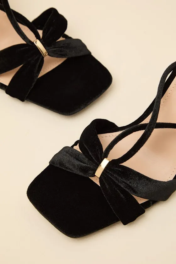 Marie Black Velvet Lace-Up High Heel Sandals sold by Lulus product image thumbnail 4