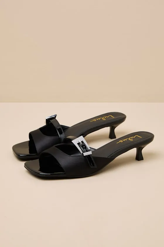 Lilu Black Satin Rhinestone Buckle Kitten Heel Sandals sold by Lulus product image thumbnail 2