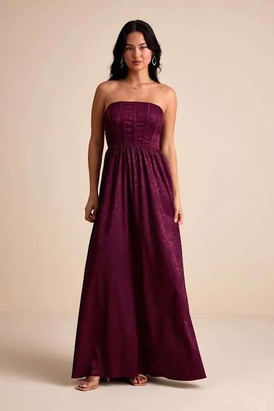 Venita Plum Floral Jacquard Satin Bustier Maxi Dress sold by Lulus product image thumbnail 2