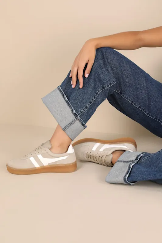 Grandslam Bone and Off White Suede Leather Sneakers sold by Lulus