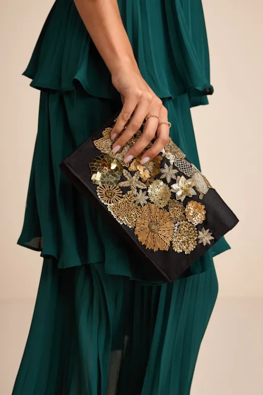 Alyone Black and Gold Sequin Beaded Clutch sold by Lulus