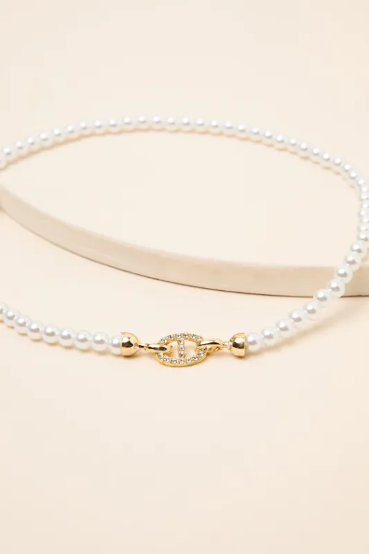 Zelda White Pearl Rhinestone Choker Necklace sold by Lulus