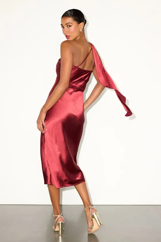 Naima Rust Red Satin One-Shoulder Midi Dress sold by Lulus product image thumbnail 3