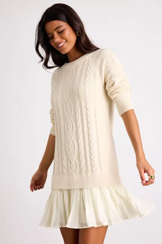 Alvie Cream Cable Knit Drop Waist Sweater Dress sold by Lulus