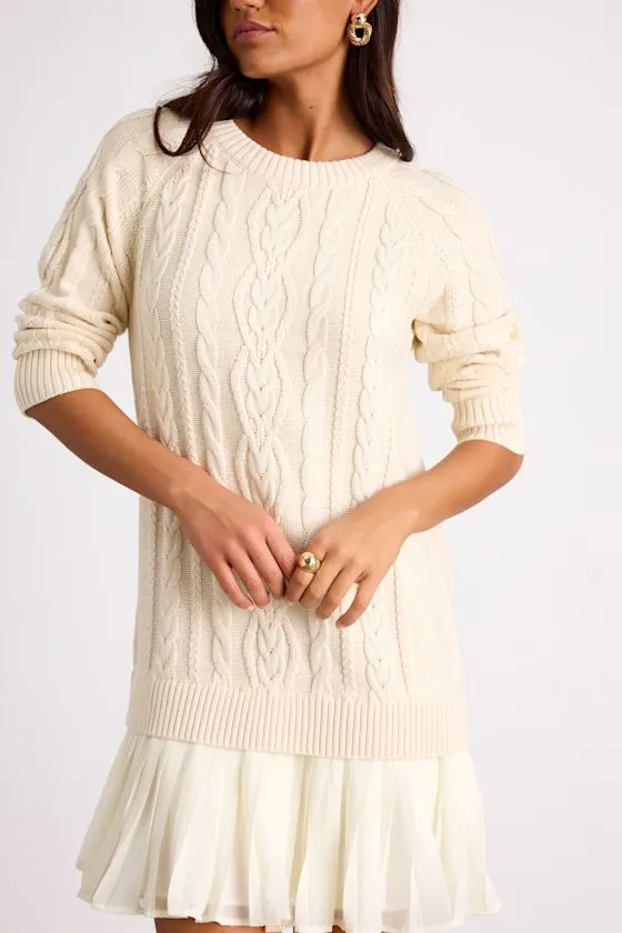Alvie Cream Cable Knit Drop Waist Sweater Dress sold by Lulus product image thumbnail 2
