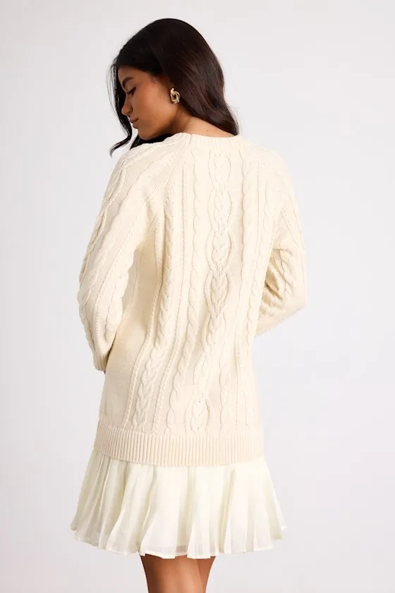 Alvie Cream Cable Knit Drop Waist Sweater Dress sold by Lulus product image thumbnail 3