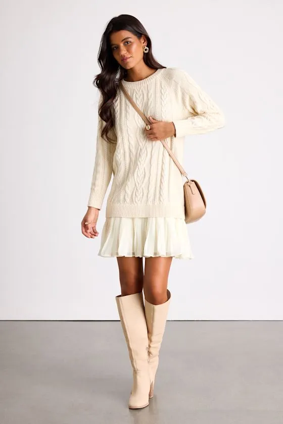 Alvie Cream Cable Knit Drop Waist Sweater Dress sold by Lulus product image thumbnail 4