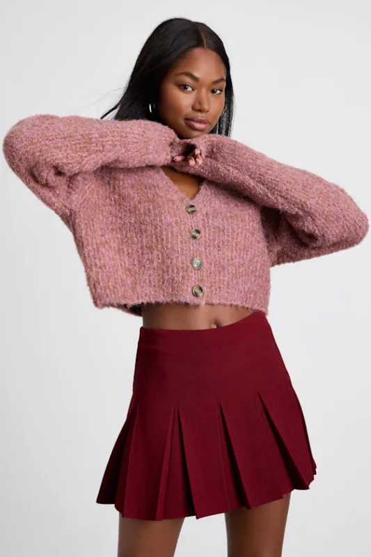 Alyne Burgundy Knit Mid-Rise Pleated Mini Skirt sold by Lulus