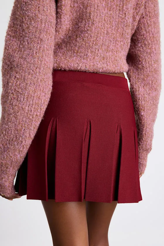 Alyne Burgundy Knit Mid-Rise Pleated Mini Skirt sold by Lulus product image thumbnail 3