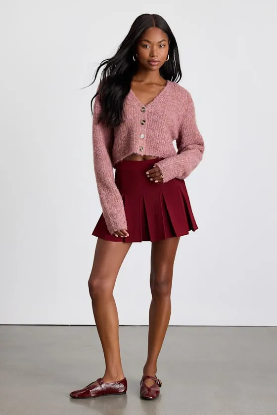 Alyne Burgundy Knit Mid-Rise Pleated Mini Skirt sold by Lulus product image thumbnail 4