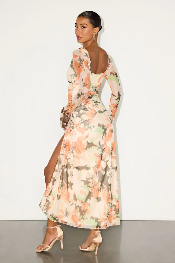 Catlin Cream Multi Floral Mesh Long Sleeve Maxi Dress sold by Lulus product image thumbnail 4