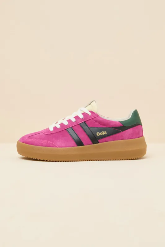 Athena Fuchsia and Black Suede Leather Sneakers sold by Lulus
