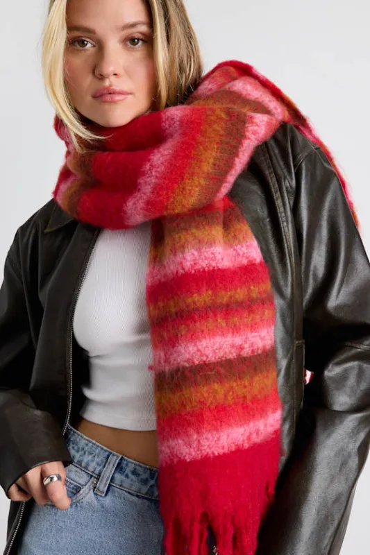 Vaughn Red Striped Oversized Fringe Scarf sold by Lulus