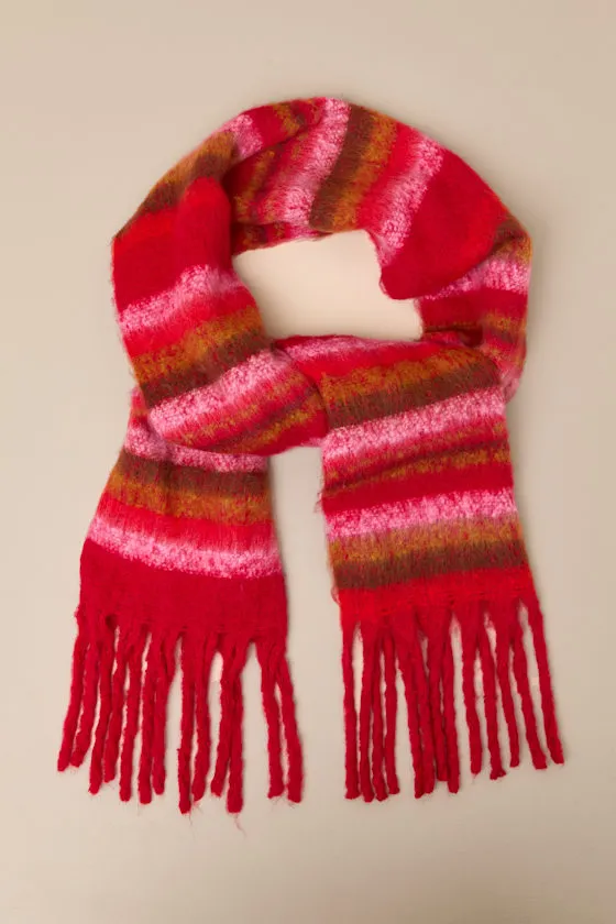 Vaughn Red Striped Oversized Fringe Scarf sold by Lulus product image thumbnail 2